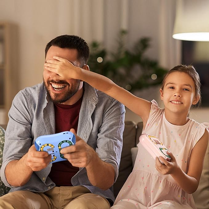 dad and child playing with iQ Magic Bead Puzzle